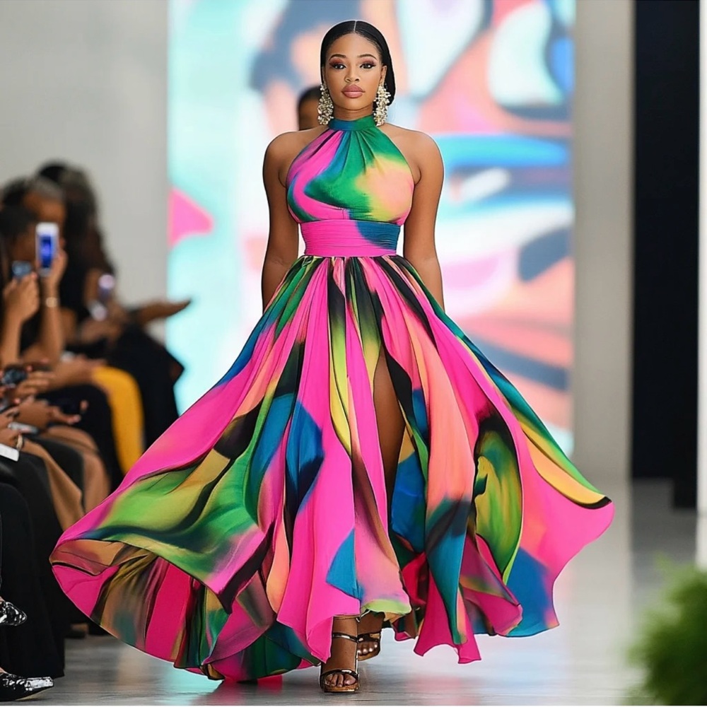 Vibrant Multicolor High Low Dress